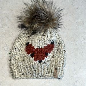Hand knit fox toddler hat with fur Pom